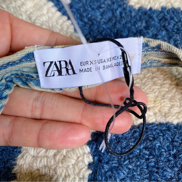 π ZARA DENIM ACID WASH HALTER STYLE BACK TIE CROP TOP! - Picture 11 of 15